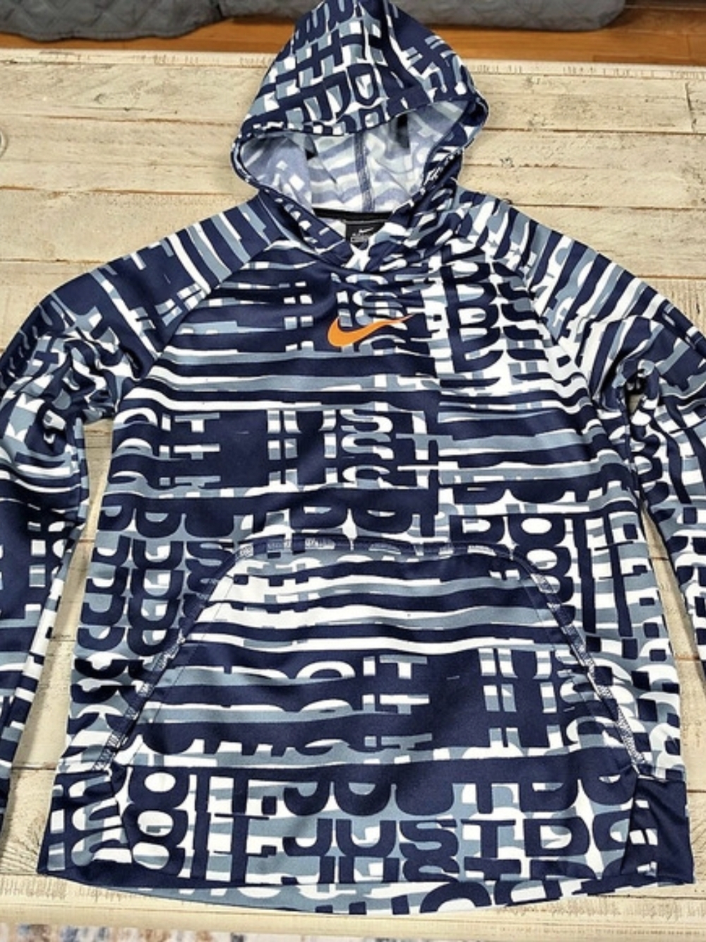 Nike Dri-FIT Just Do It All-Over Print Hoodie Blue & White Medium